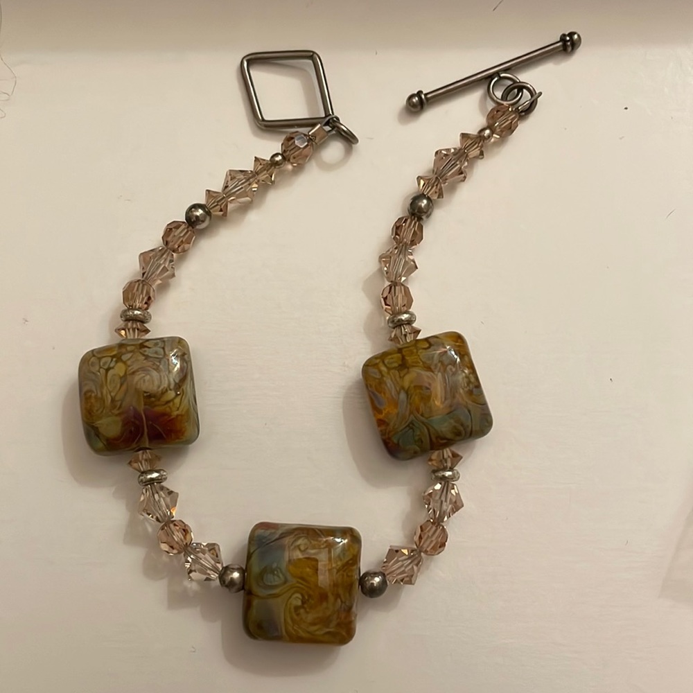 Glass Lampwork Neutral Swirl Bubble Bracelet